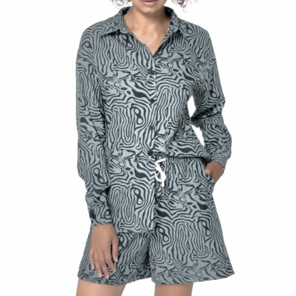 SOLD - NWT 2-pc Halara Blue-Gray Zebra Stripe Long-Sleeve & Shorts Casual Set
